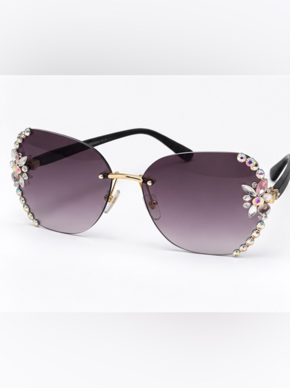 Rhinestone Flower Rimless Sunglasses - Picture 4 of 4